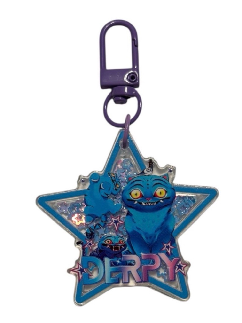 Blue Star Keychain Charm with Purple Clip - Kids Toy Accessory
